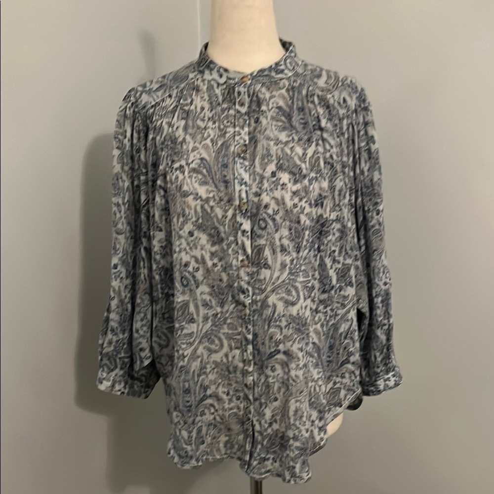 Women's Blue Paisley Top Anthropologie